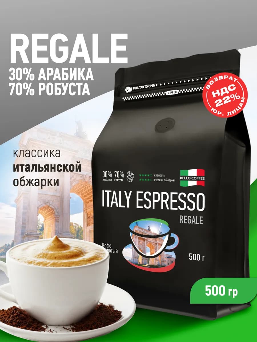 Кофе молотый 500 гр арабика робуста Italy Espresso Regale