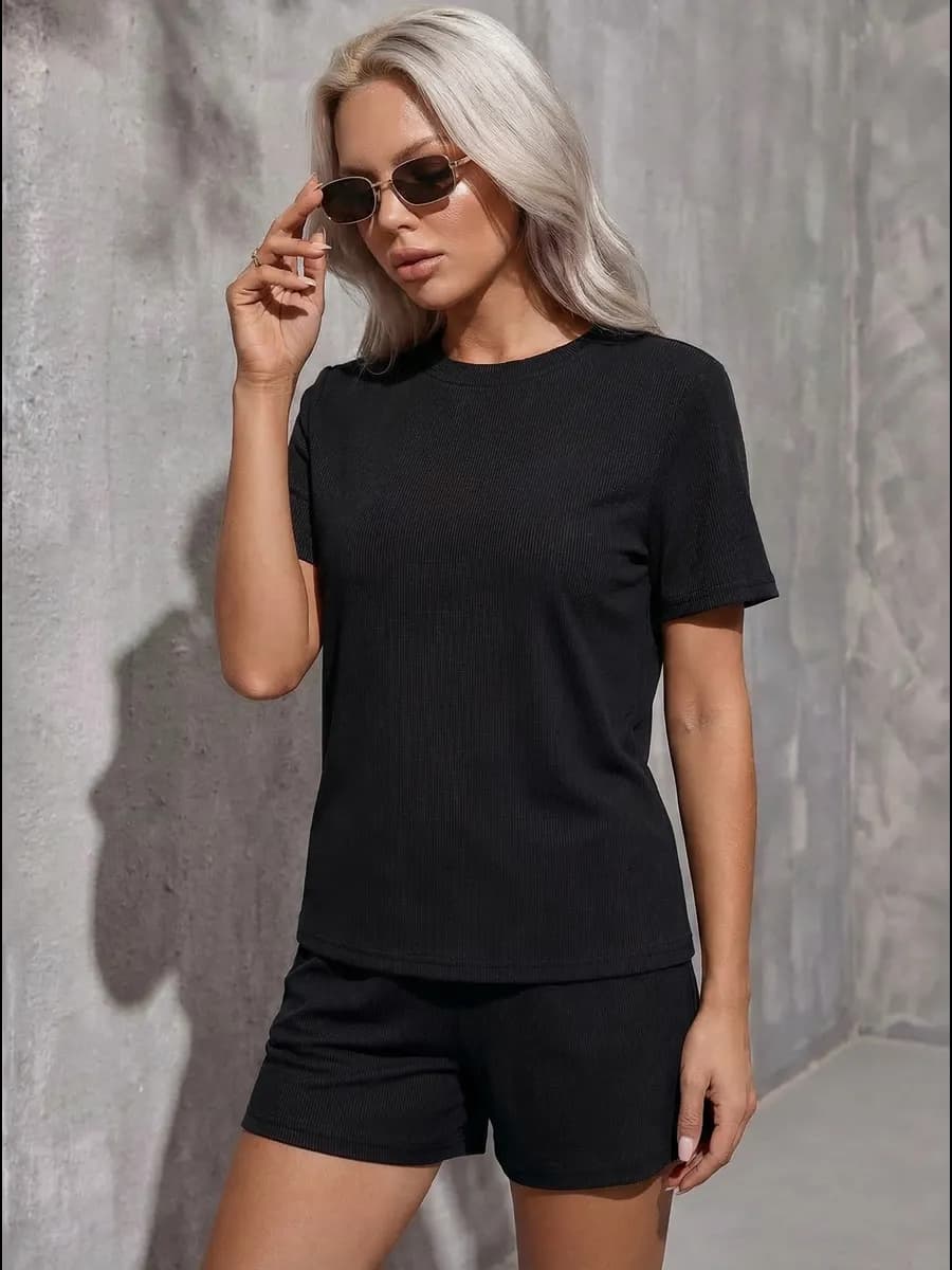 Костюм летний домашний с шортами лапша в рубчик