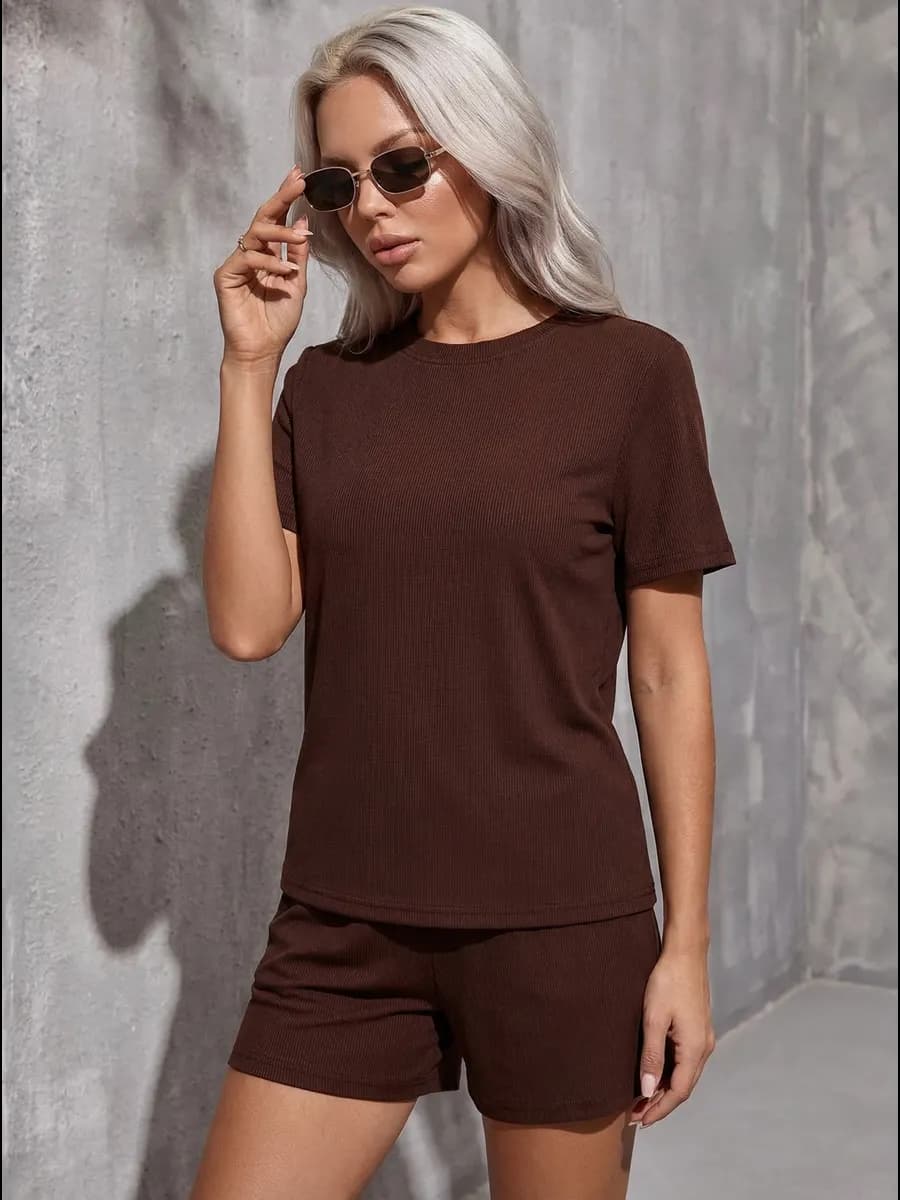 Костюм летний домашний с шортами лапша в рубчик