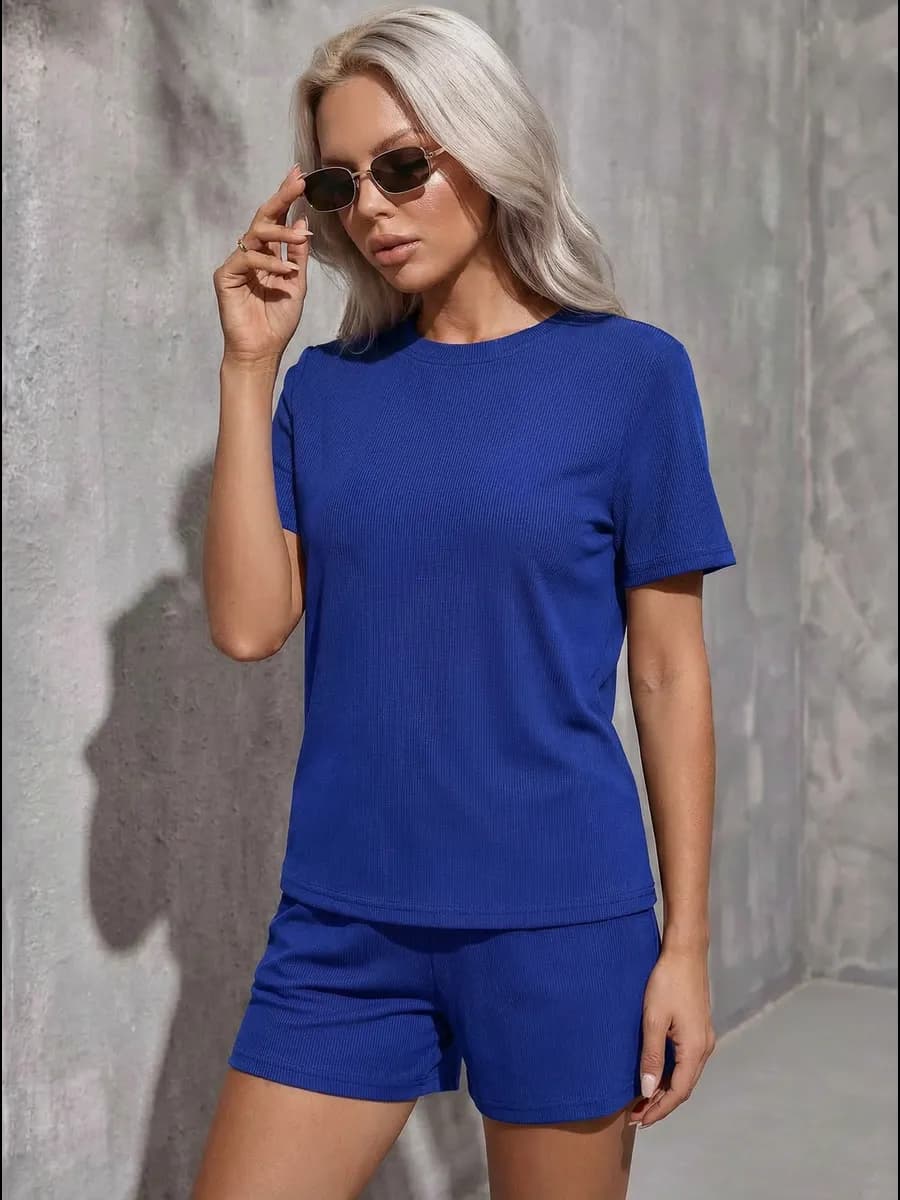 Костюм летний домашний с шортами лапша в рубчик