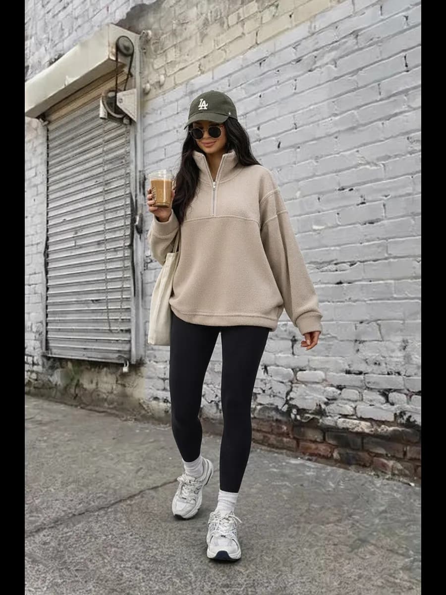 Флисовая толстовка тёплая оверсайз на молнии без капюшона