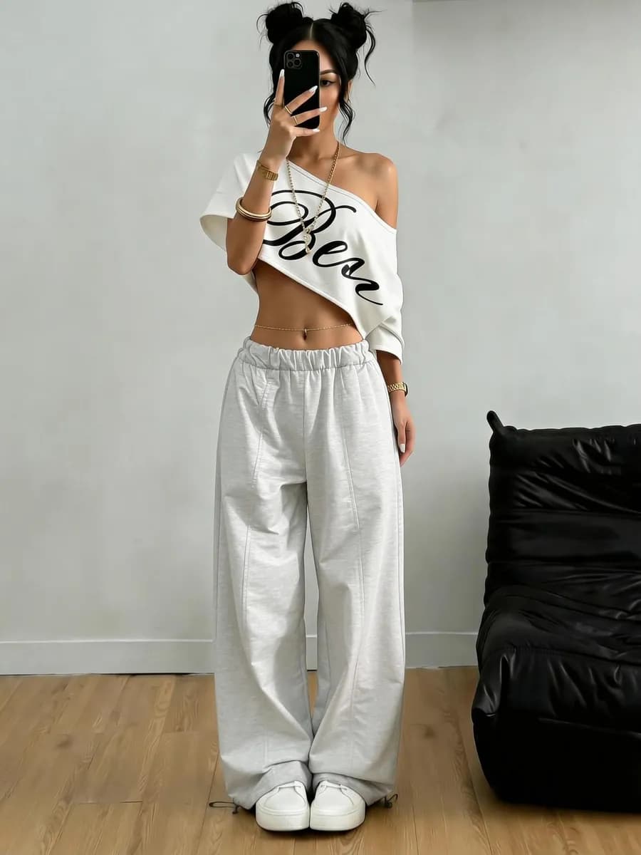 Спортивные широкие штаны джоггеры с кулиской для танцев