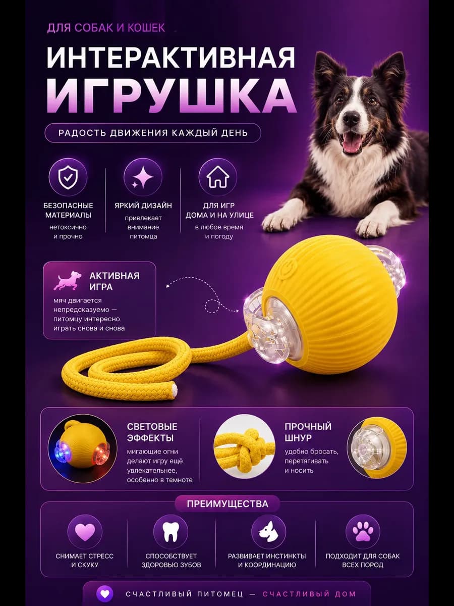 Интерактивная игрушка для кошек и собак " Умный мяч "