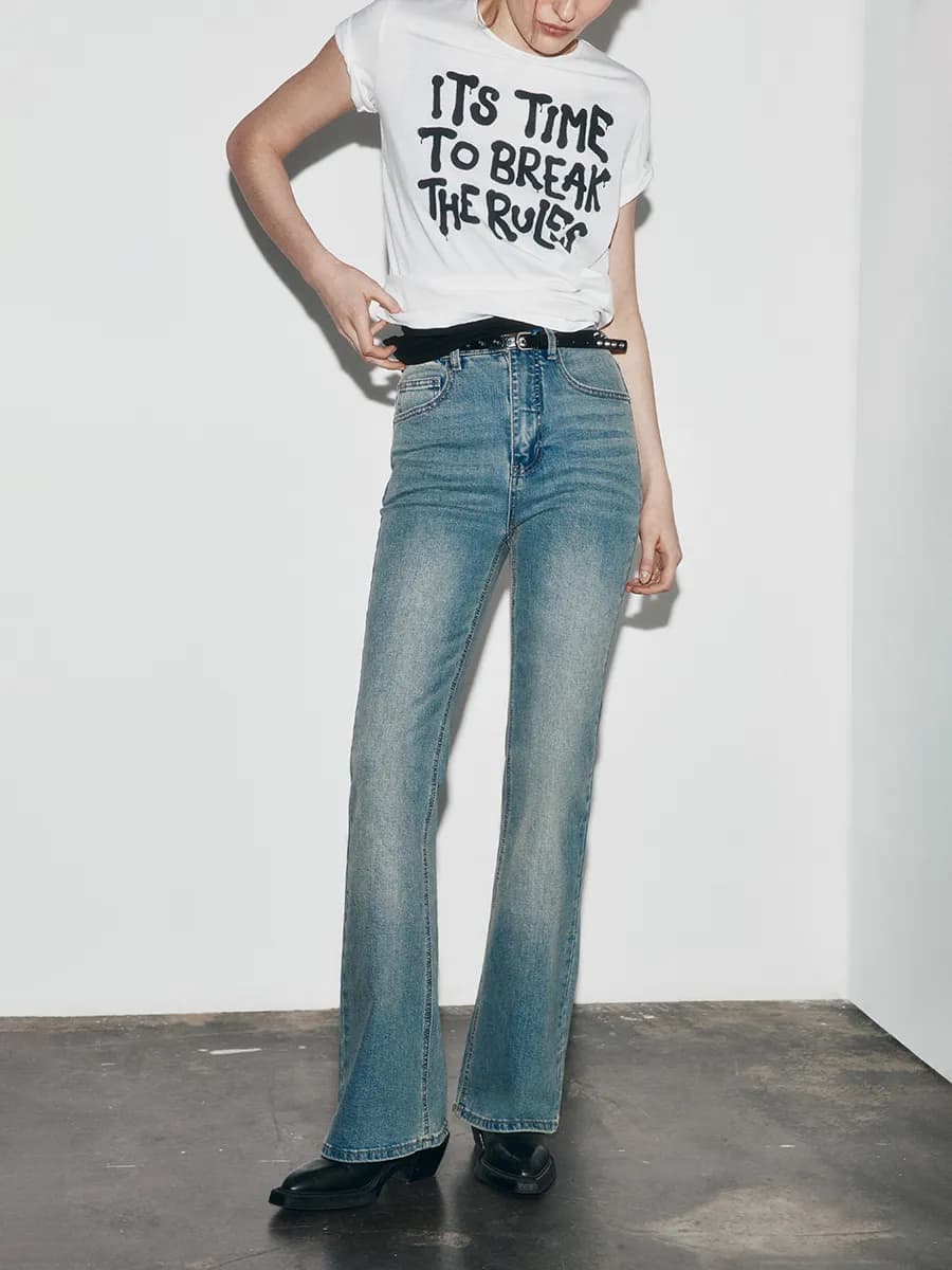 Джинсы подростковые клеш с высокой посадкой