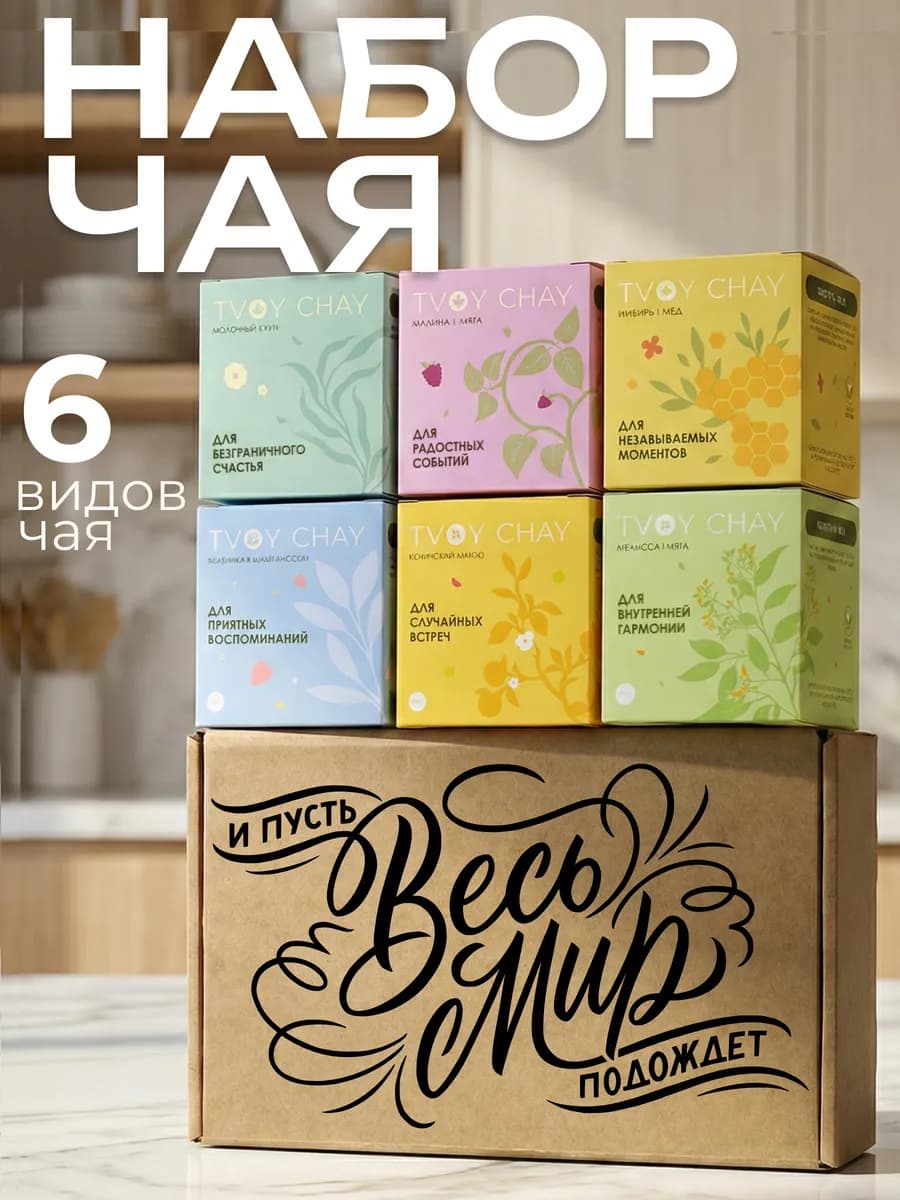 Набор чая подарочный 6 вкусов в подарочной коробке