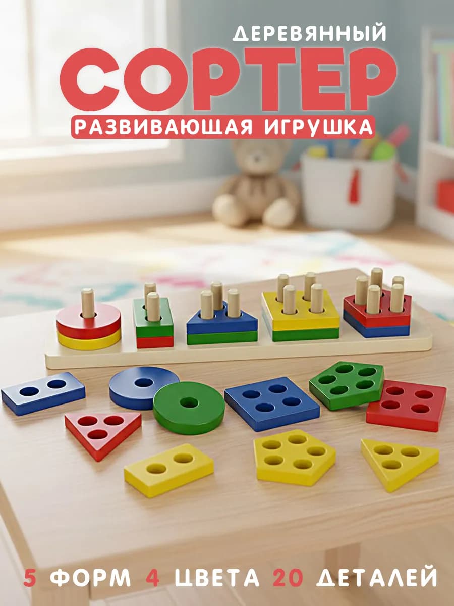 Развивающий деревянный сортер для малышей