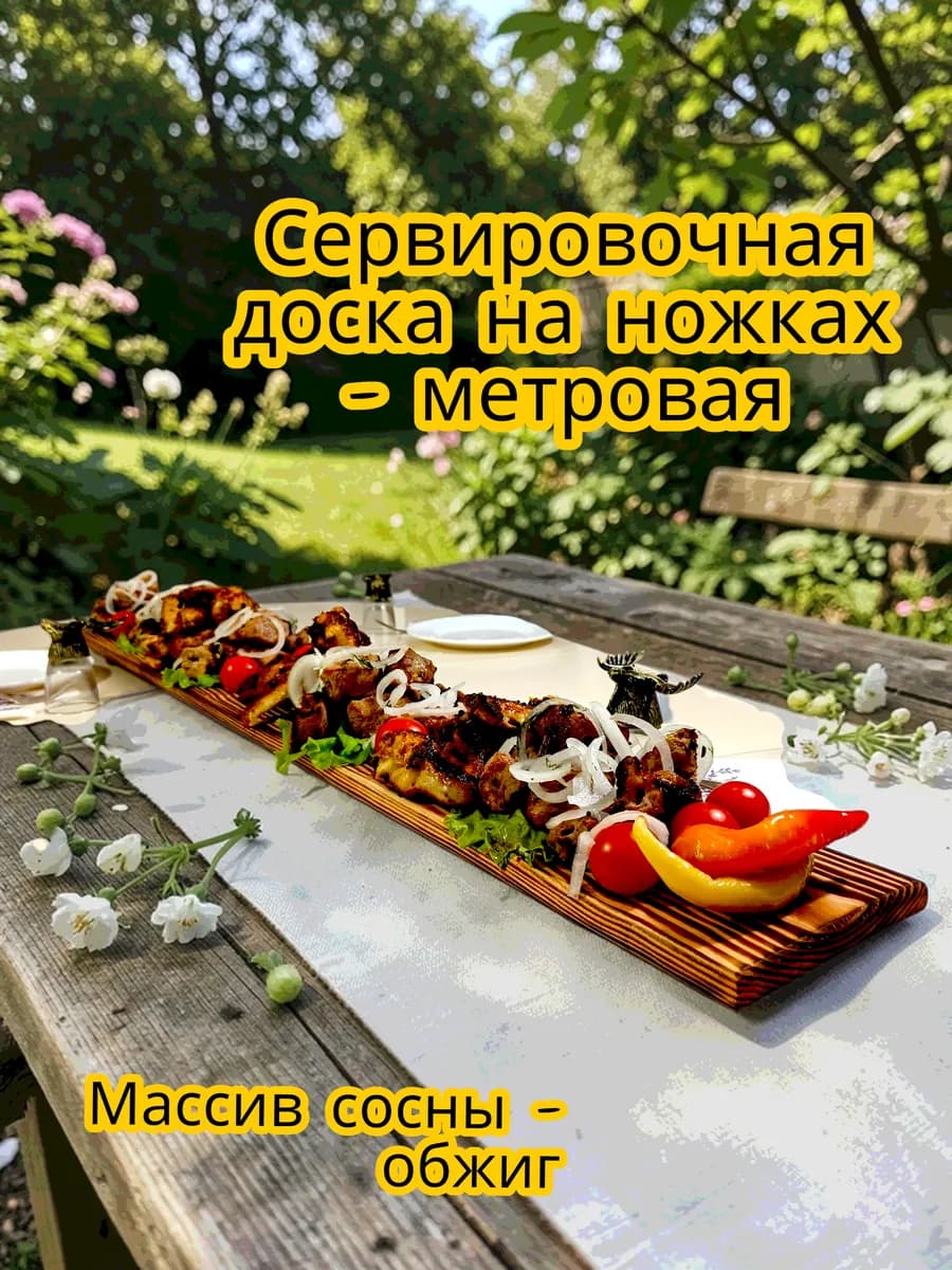 Сервировочная доска на ножках деревянная с обжигом