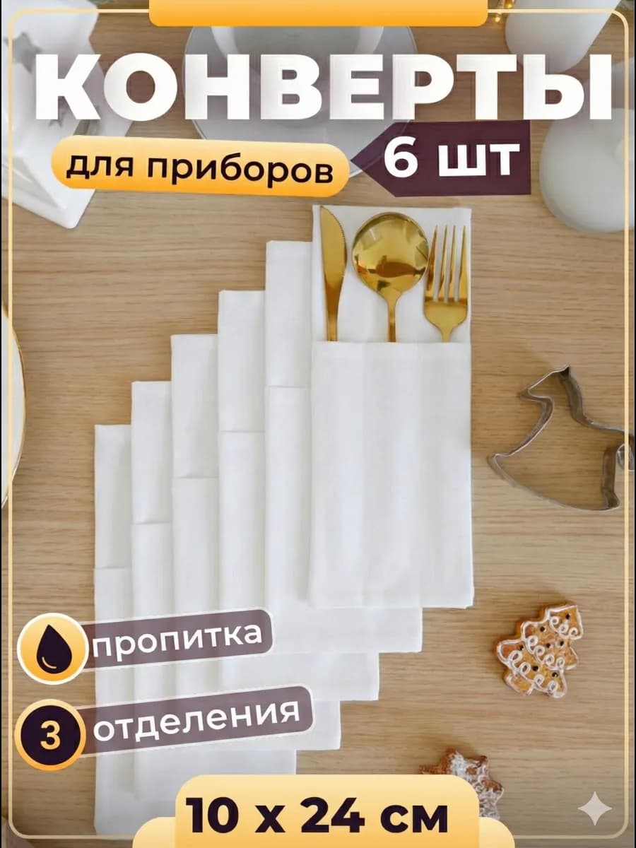 Набор конвертов для столовых приборов 6 шт Белые