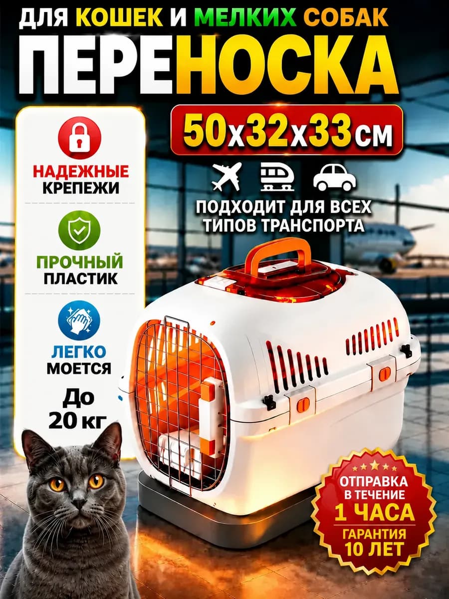 Переноска для кошек и собак пластиковая до 20 кг