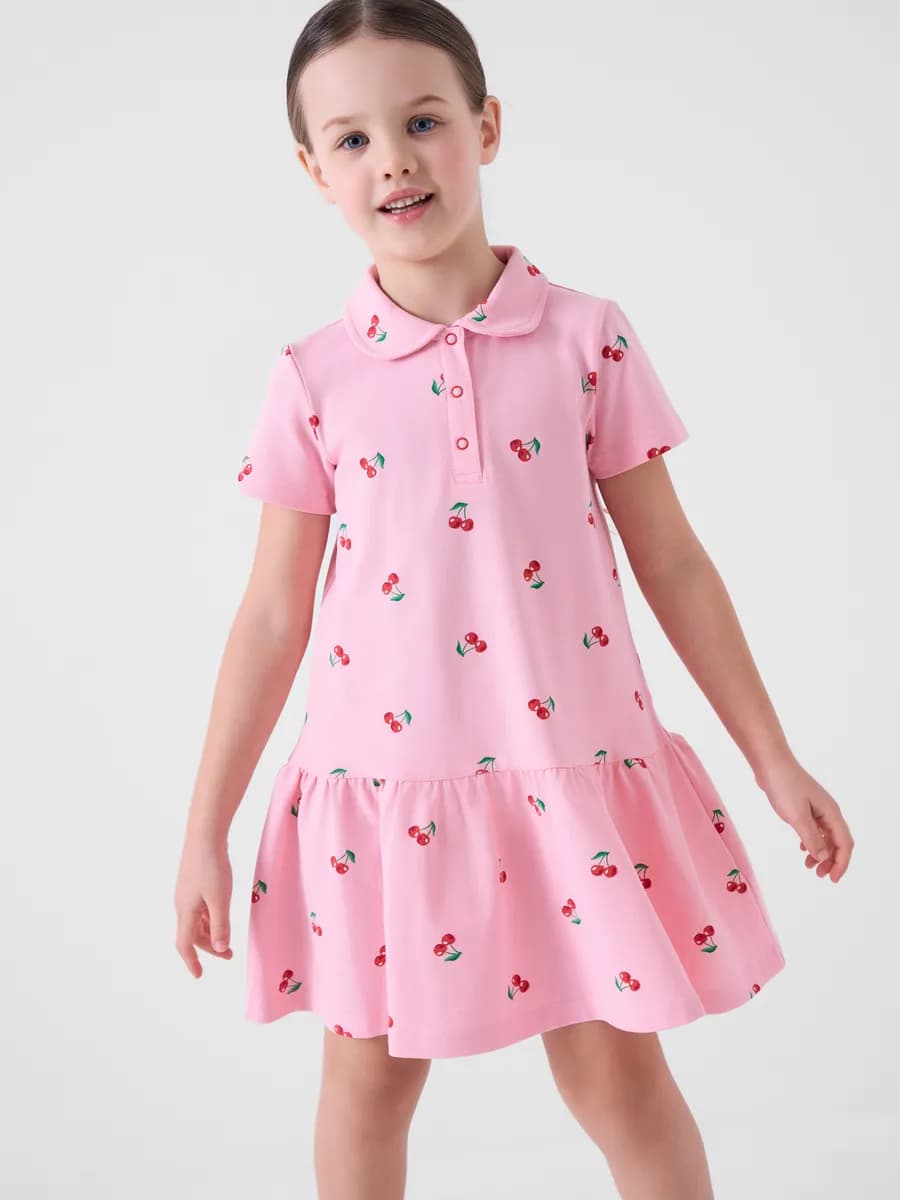 Платье-поло хлопковое детское на кнопках в садик