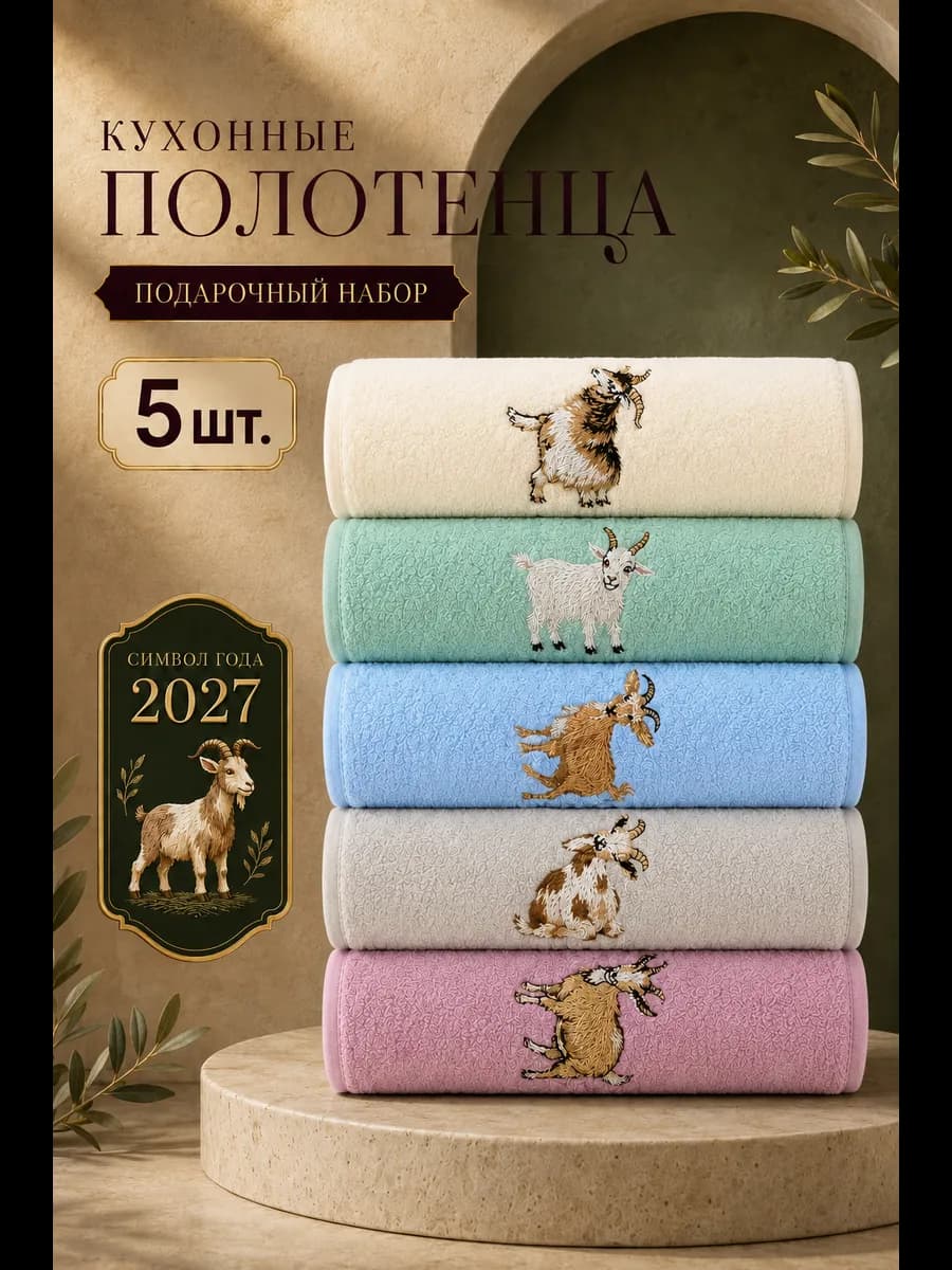 Новогодние полотенца кухонные символ 2027 года козы