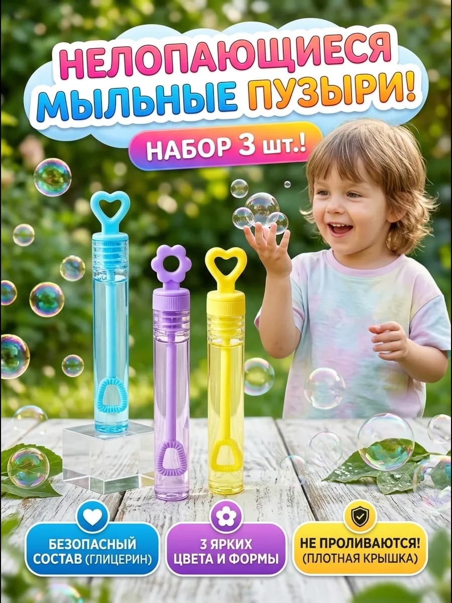 Нелопающиеся Мыльные Пузыри 3шт