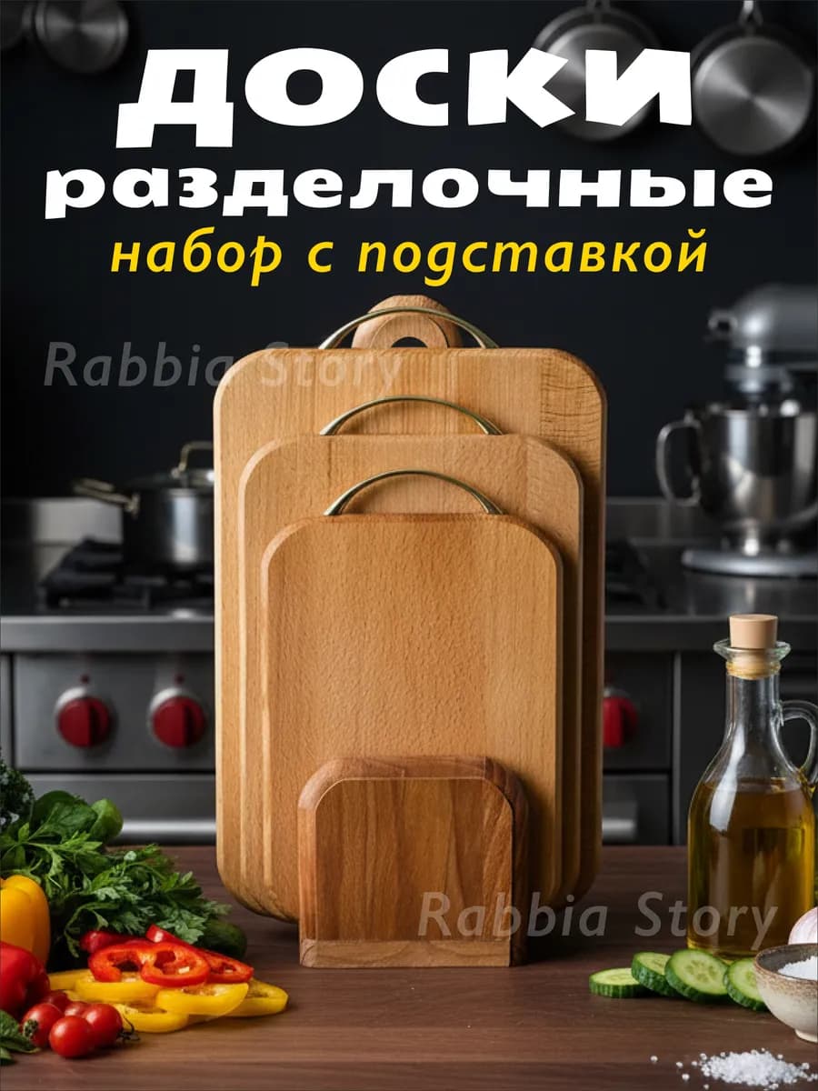 Доски разделочные деревянные набор на подставке