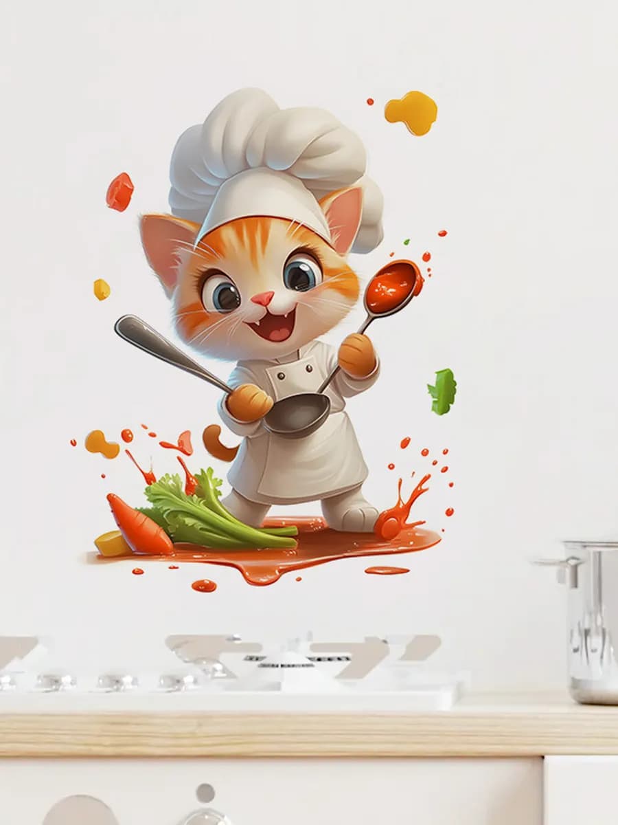 Наклейки на стену для декора "Большая кошка" Для кухни