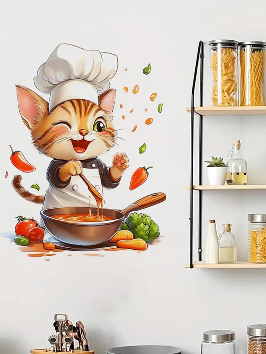 Наклейки на стену для декора "Большая кошка" Для кухни