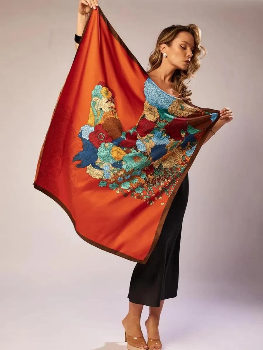 Шелковый платок на голову и пояс, косынка на шею летняя