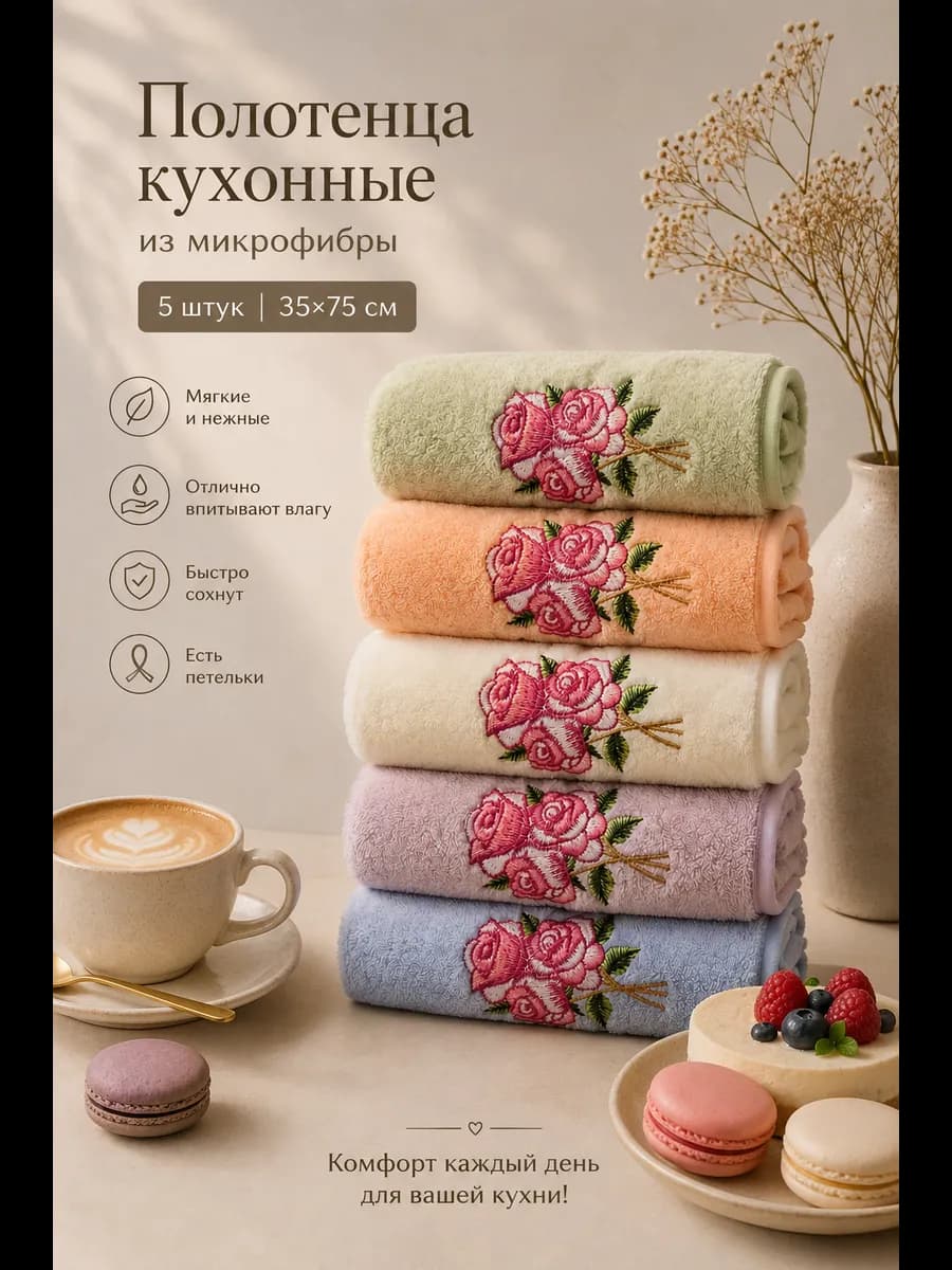 Подарочный набор кухонных полотенец из микрофибры 5 шт
