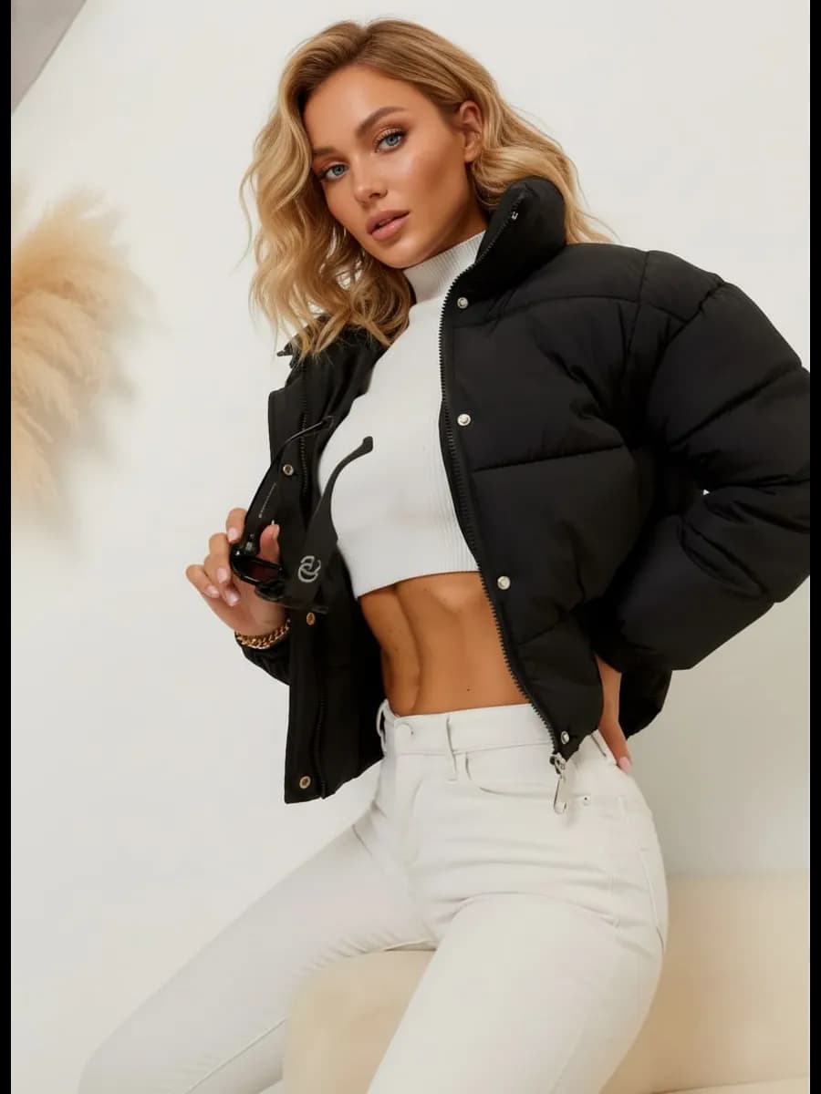 Куртка демисезонная без капюшоном оверсайз короткая