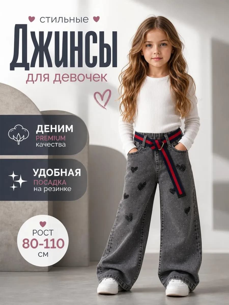 Джинсы детские широкие на резинке палаццо