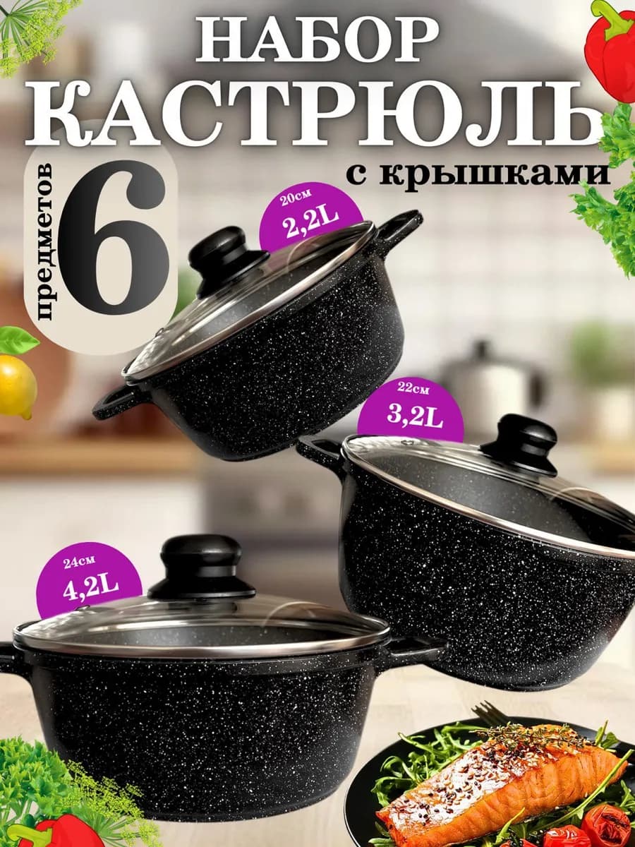 Набор антипригарных кастрюль с крышками
