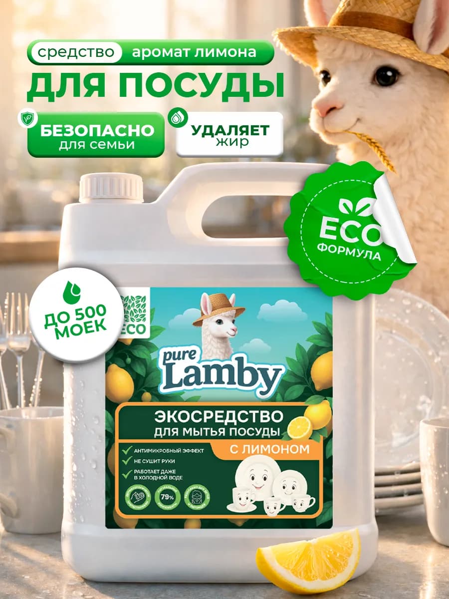 Средство для мытья посуды "Лимон" Pure Lamby, 5 л