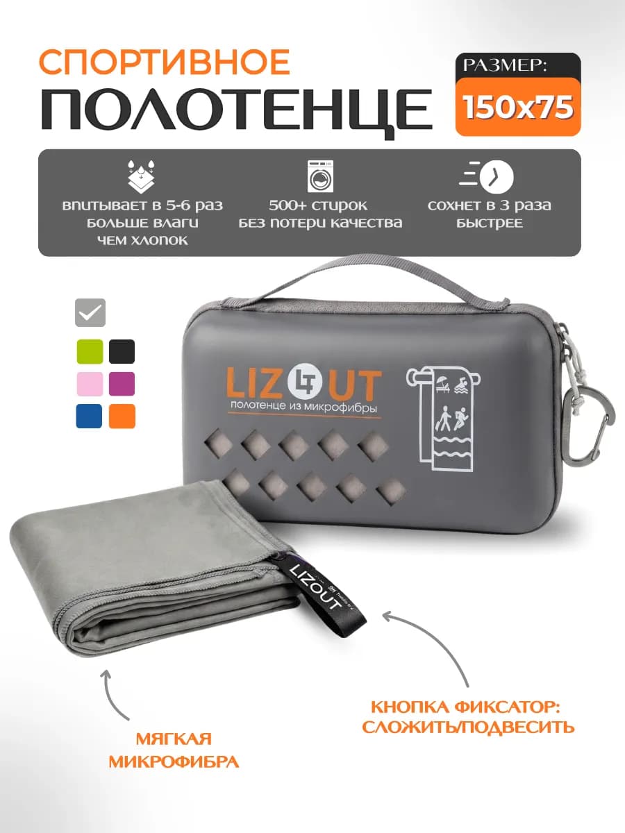 Спортивное полотенце из микрофибры пляжное 75х150