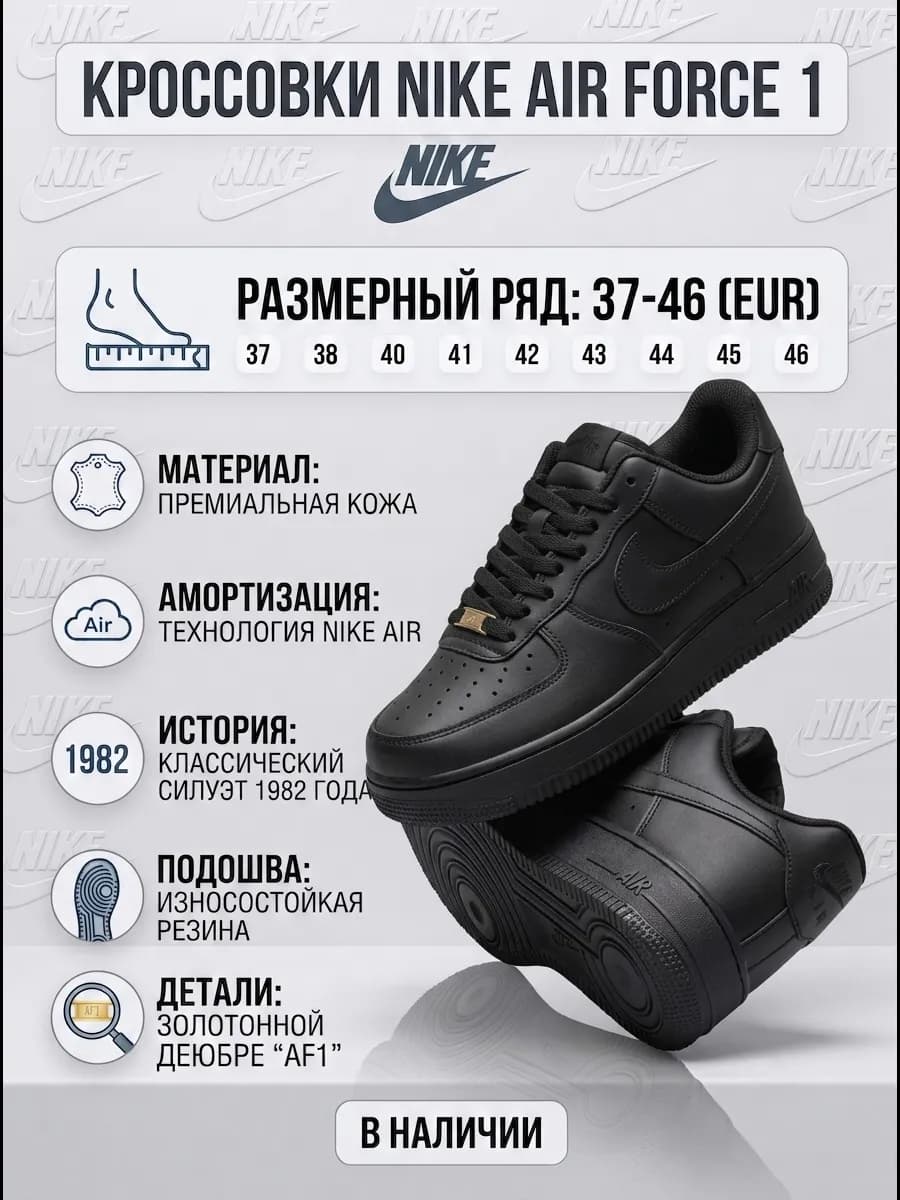 Кроссовки Air Force 1 форсы черные