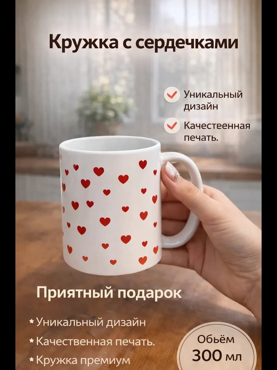 Кружка с сердечками милая для чая и кофе уникальный дизайн