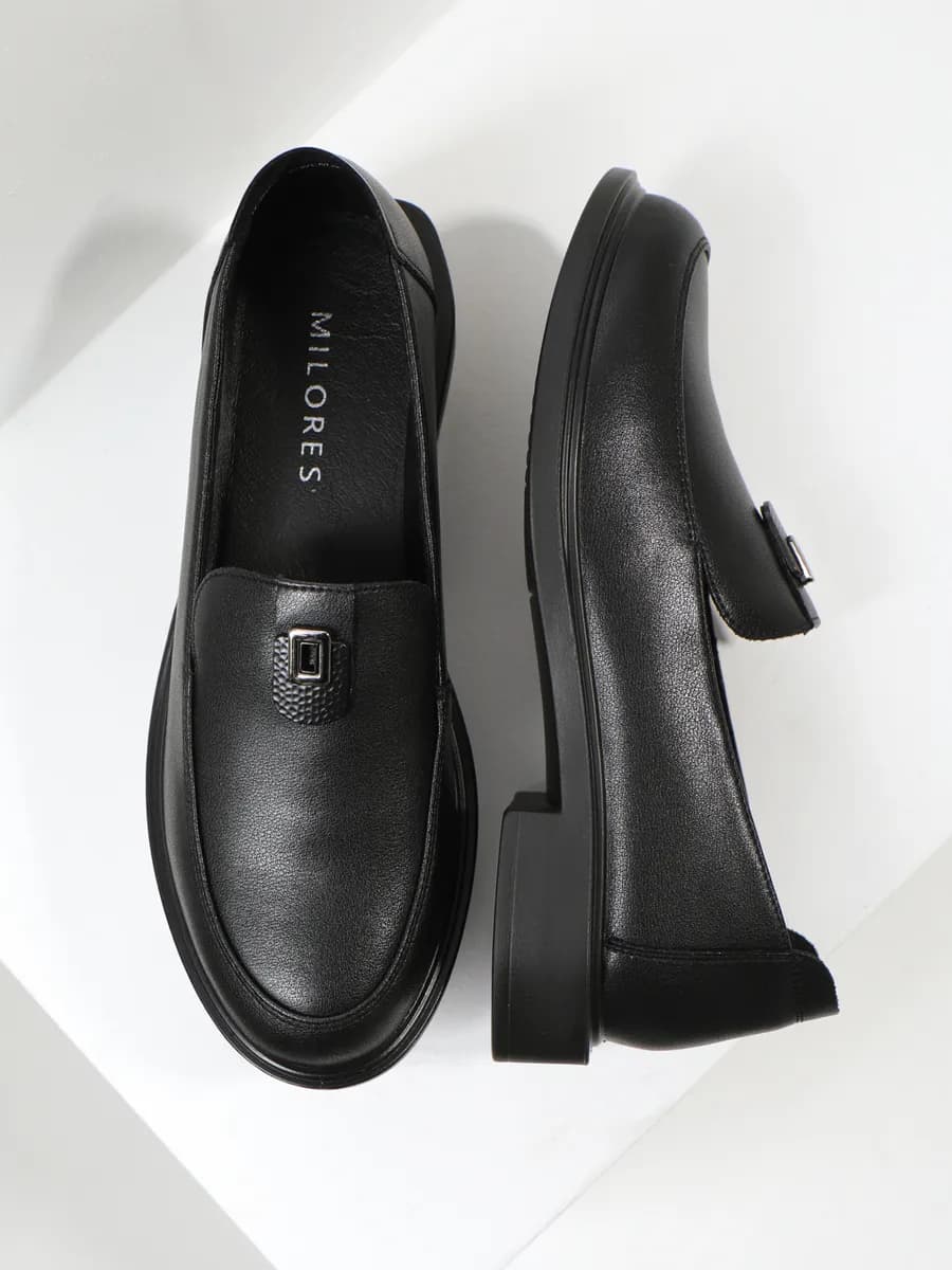 Лоферы натуральная кожа черные туфли низкий каблук