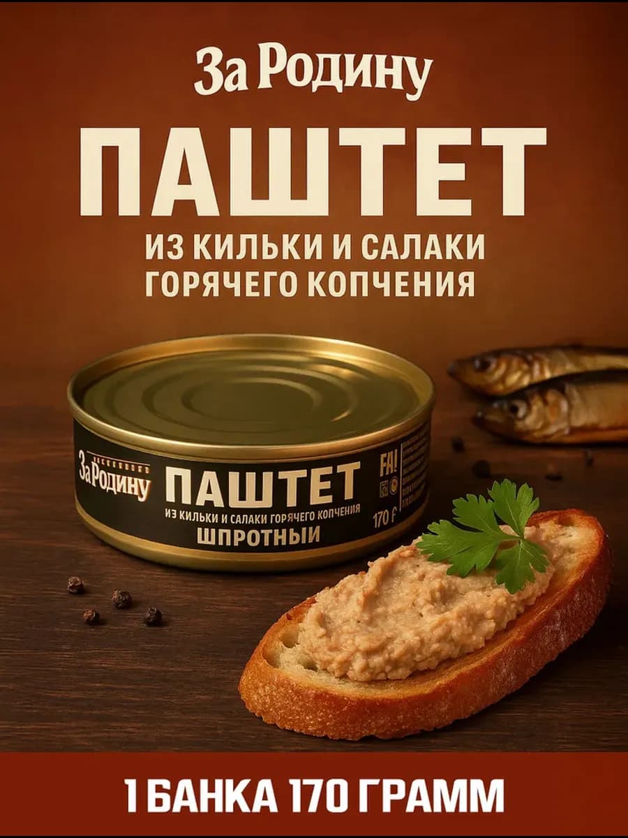 Паштет из кильки и салаки горячего копчения, 170 г
