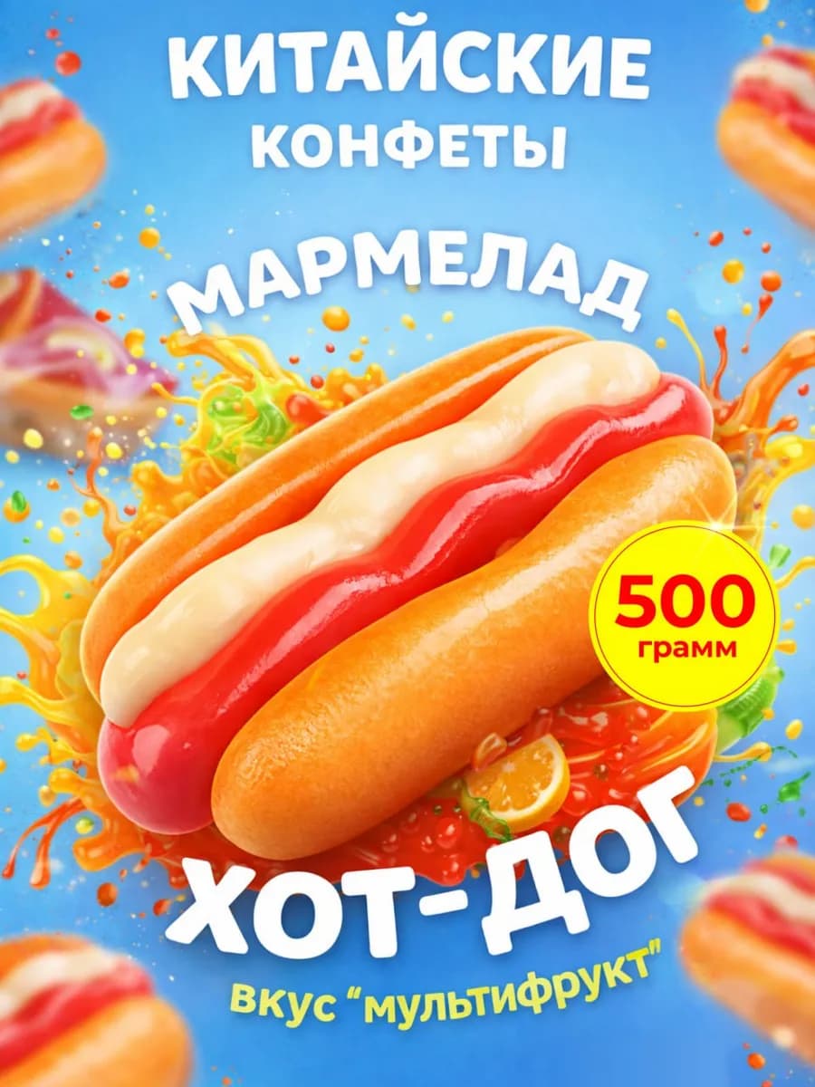 Конфеты китайские мармелад жевательный хот дог 500 гр