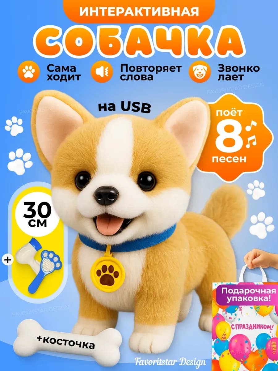 Интерактивная игрушка собака умный щенок на поводке