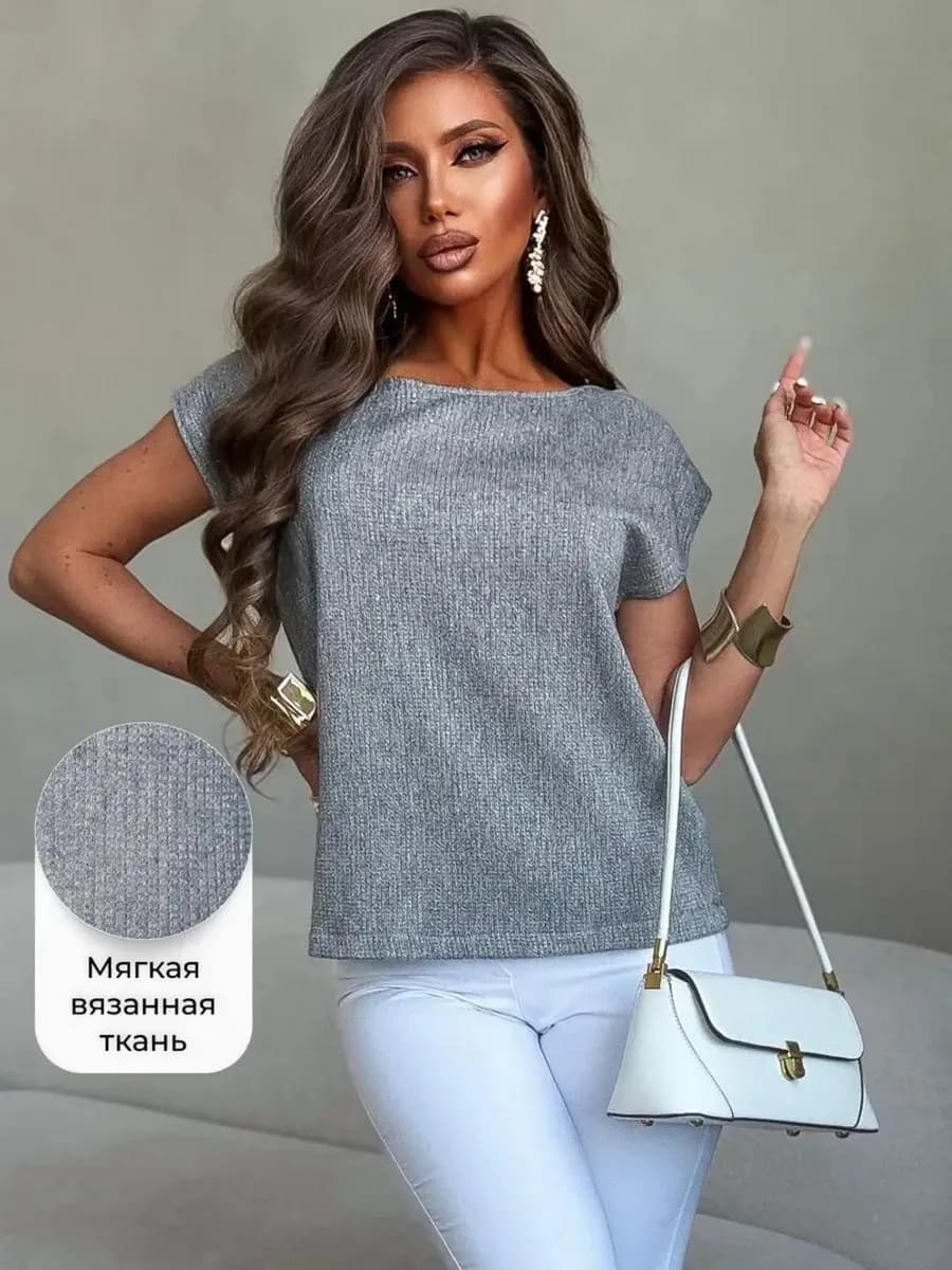 Футболка вязаная со спущенным рукавом