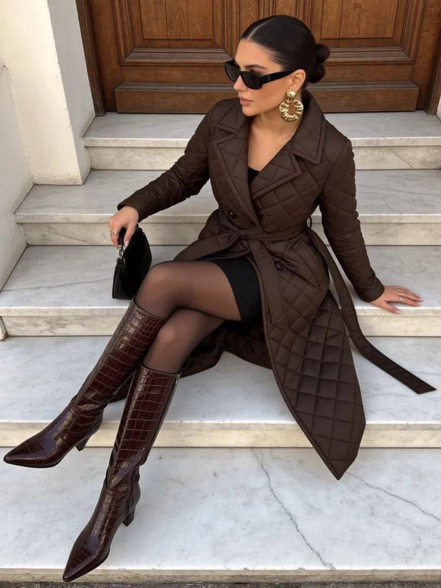 Пальто демисезонное стеганое больших размеров стильное