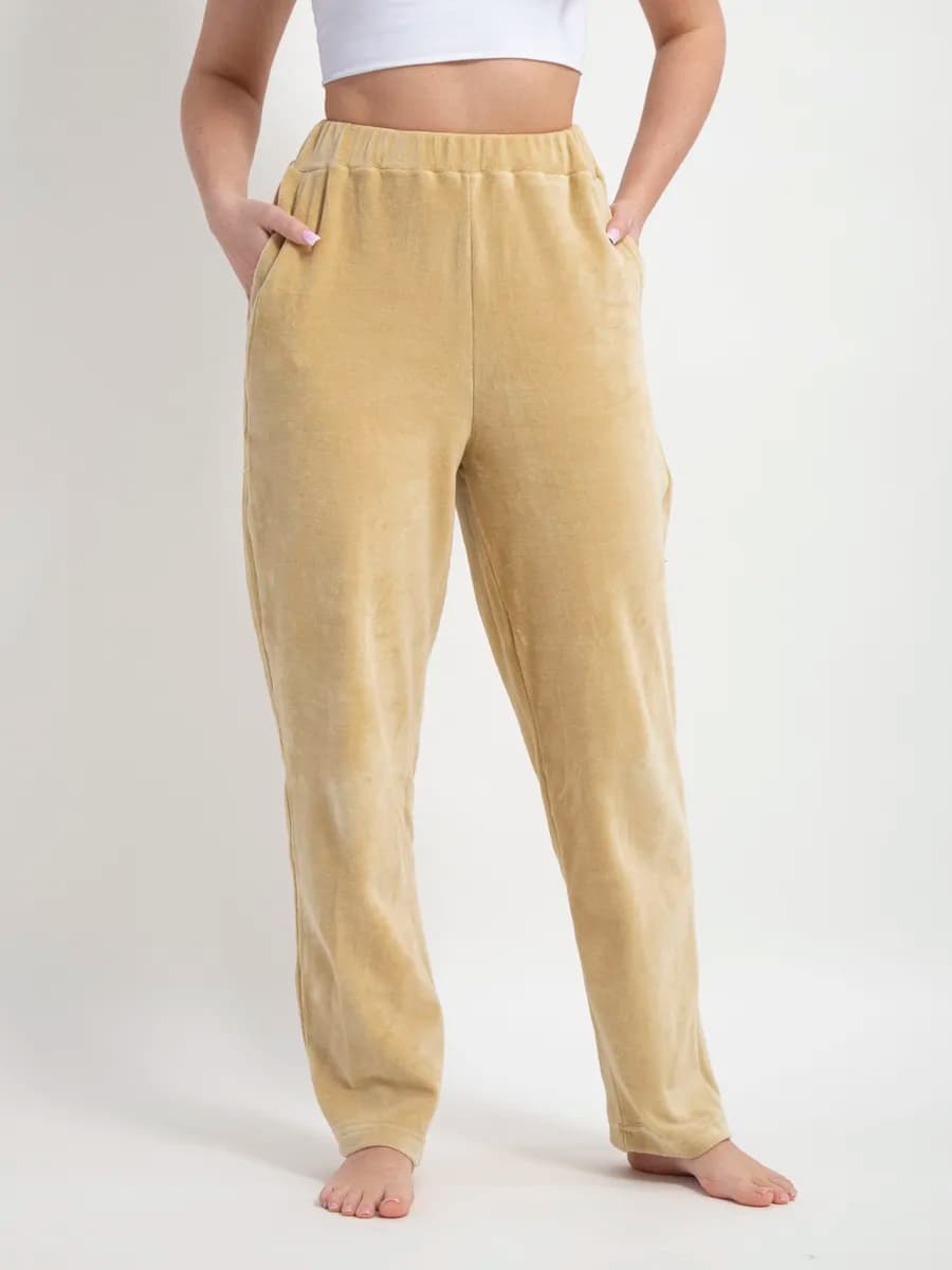 Брюки домашние теплые прямые велюровые на резинке