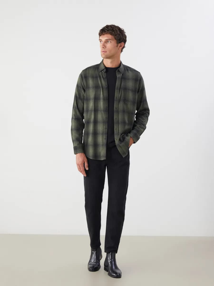 Рубашка Мужская Поплиновая Клетчатая Стандартного Кроя С