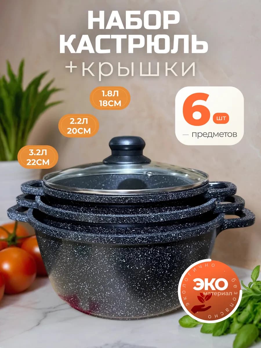 Набор кастрюль с крышками с антипригарным покрытием