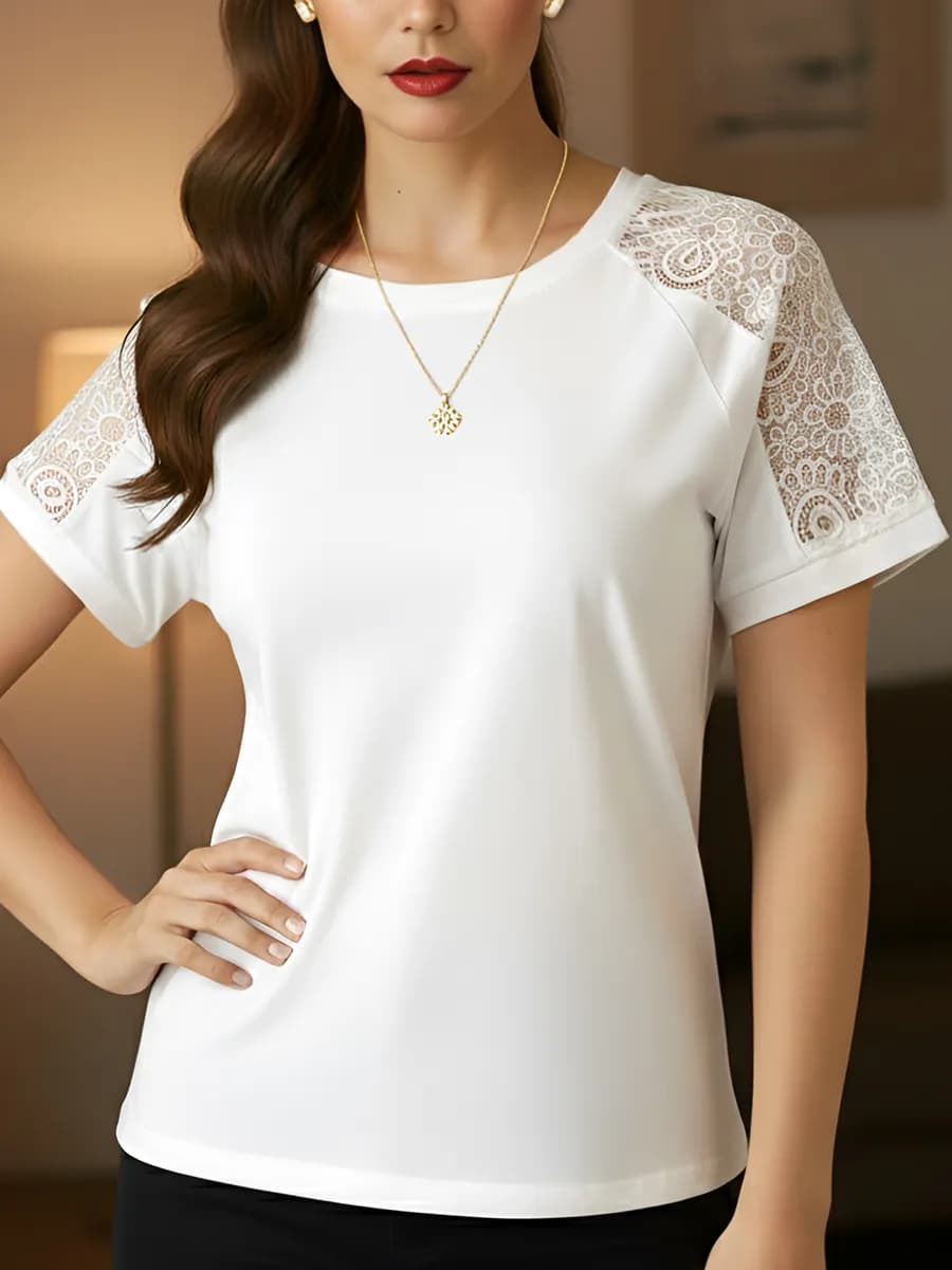 Футболка белая хлопковая оверсайз с кружевом