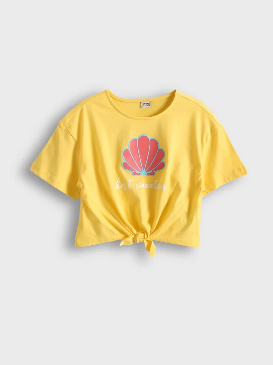 Футболка с круглым вырезом и принтом для девочек