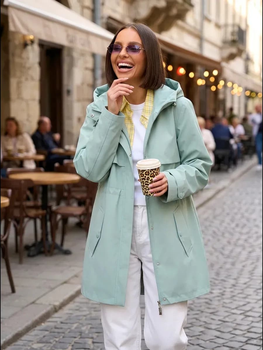 Куртка ветровка демисезонная парка с капюшоном удлиненная