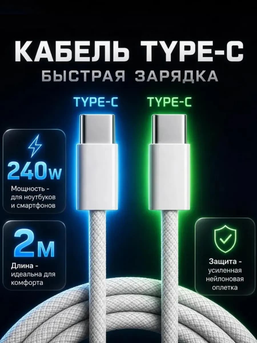 Кабель type-c type-c быстрая зарядки 2 м