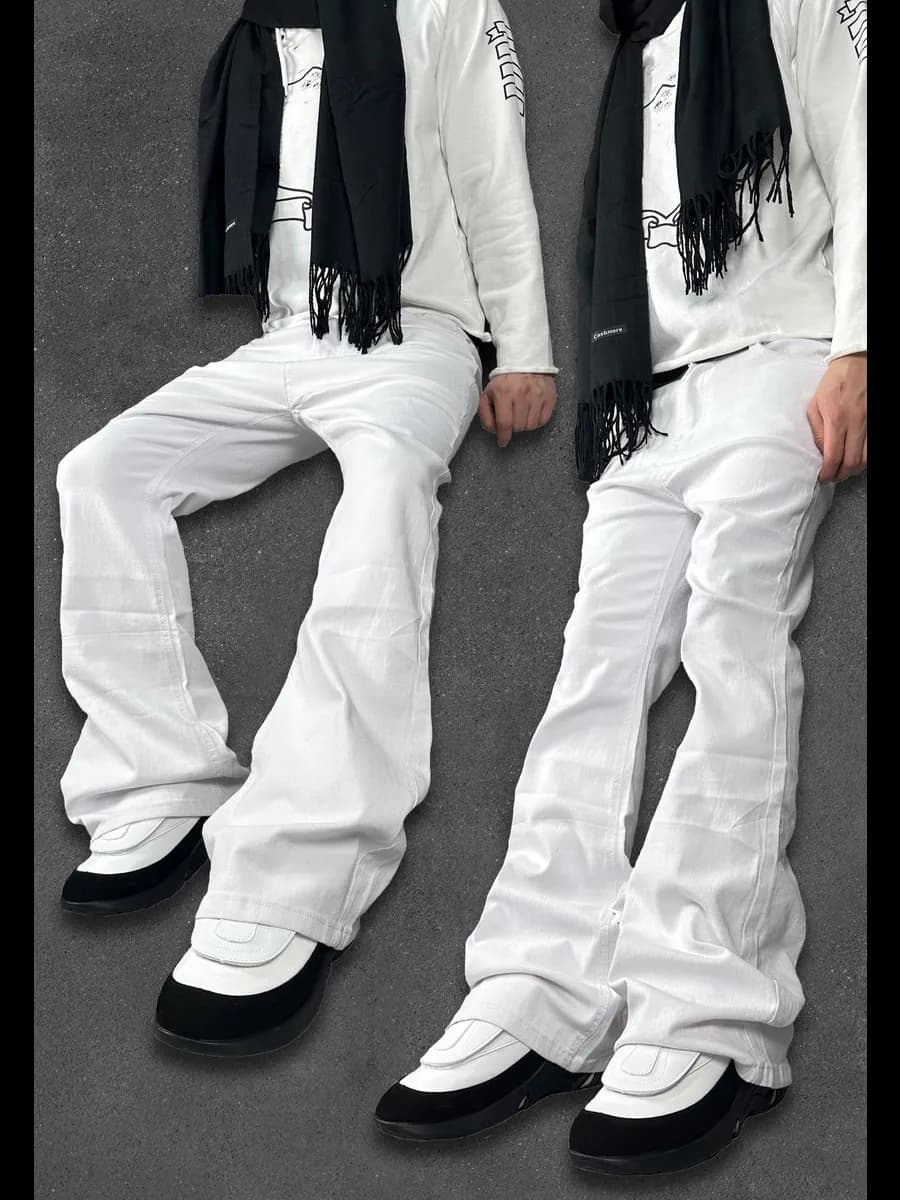 Белые клеш фларед джинсы в стиле rick owens flared