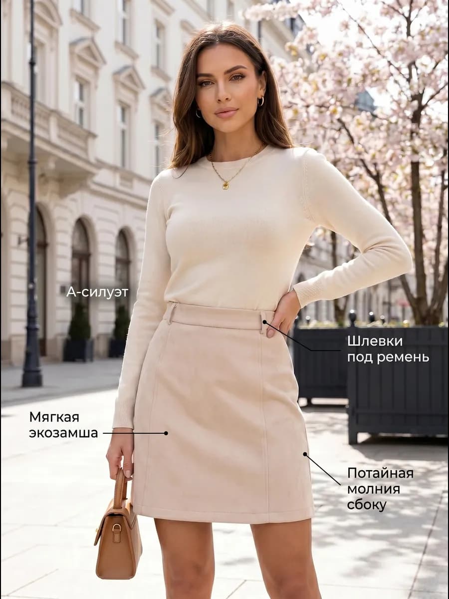 Юбка трапеция школьная офисная из замши