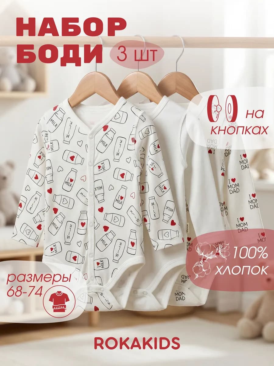 боди для малышей с длинными рукавами 3 шт
