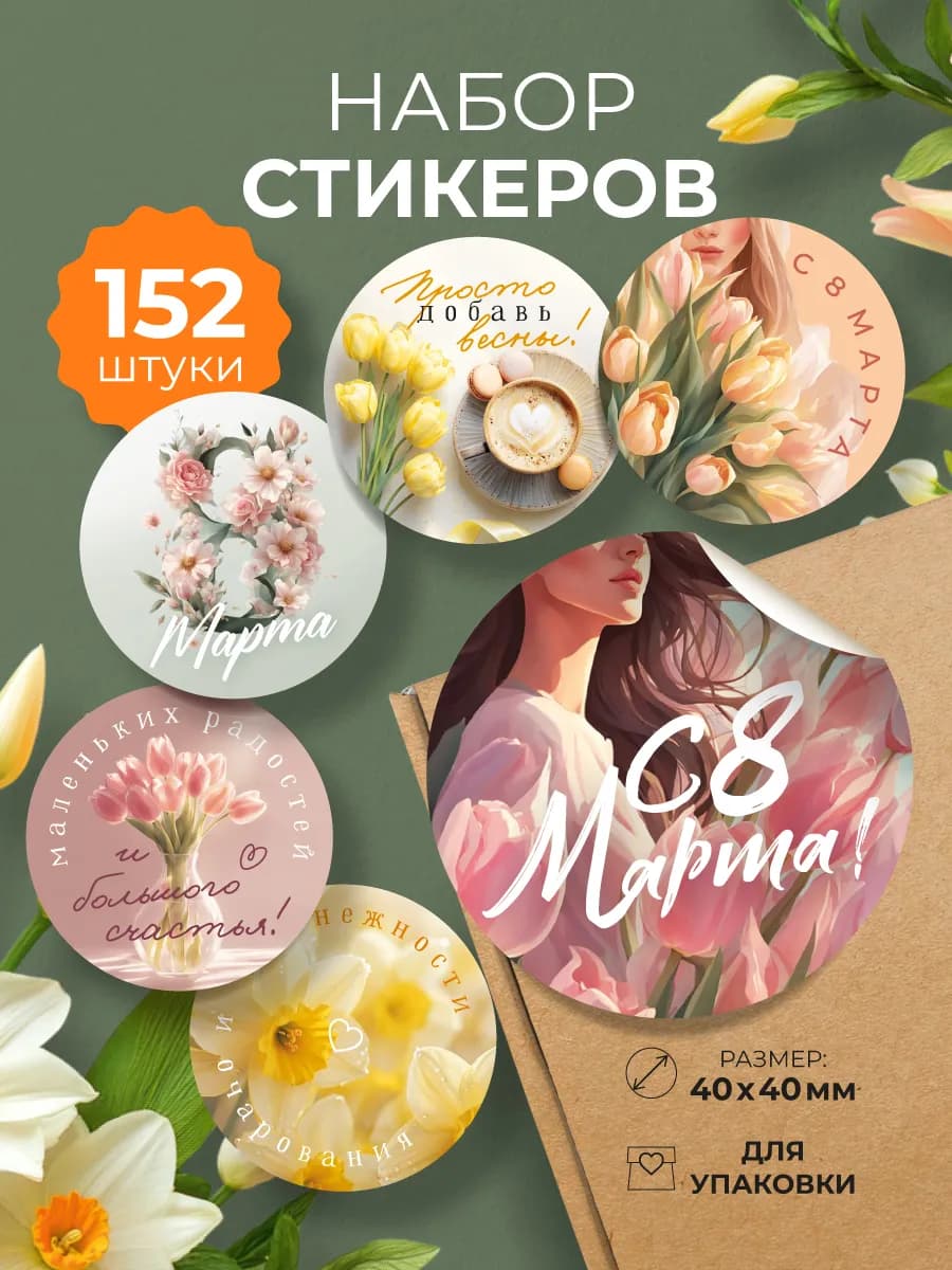 Наклейки в рулоне с 8 марта "Просто добавь весны"