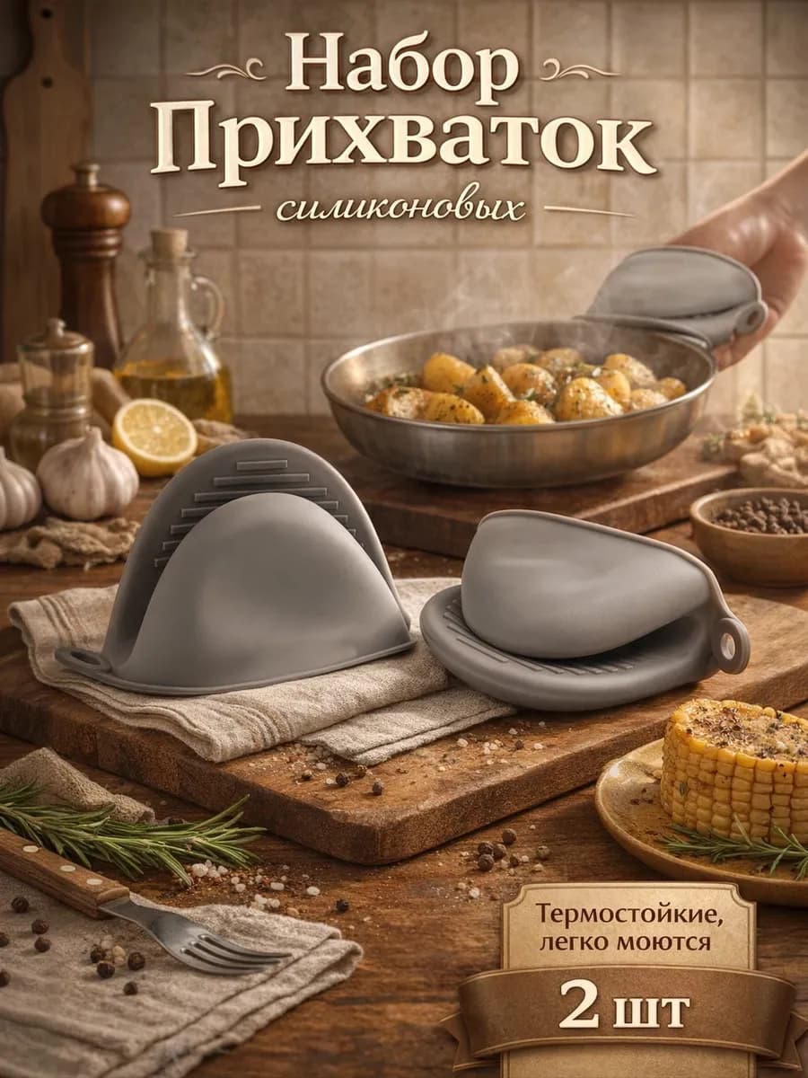 Прихватки кухонные, набор 2 шт, силикон