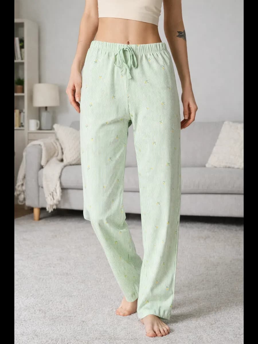 Брюки домашние хлопок на резинке с принтом на 8 Марта