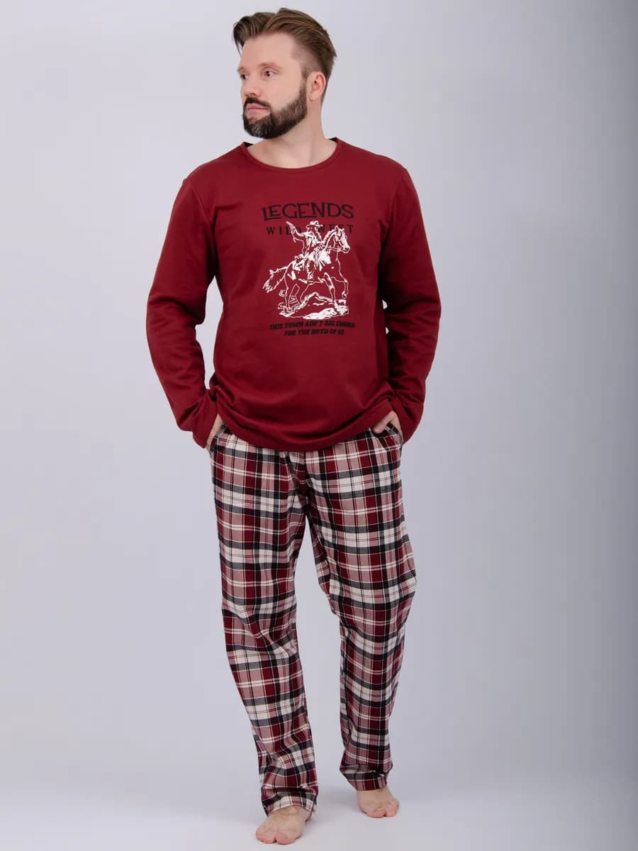 Пижама со штанами и кофтой теплая с начесом хлопок - фото 1