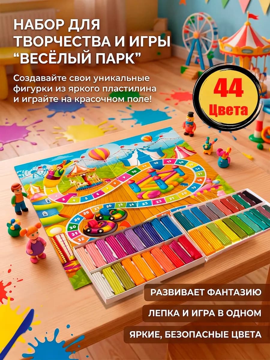 Пластилин Восковой Классический с Игрой 44 цвета
