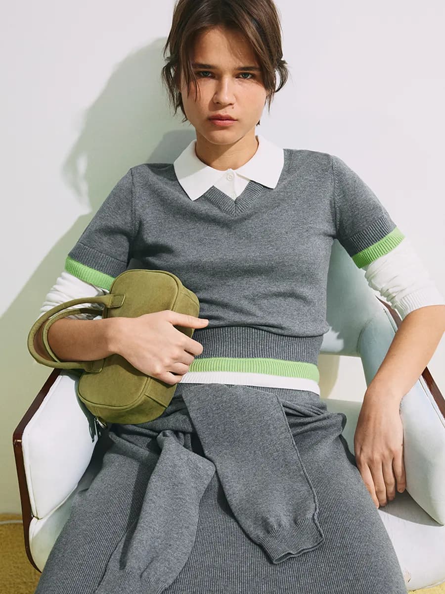 Джемпер-поло вязаный с имитацией второго слоя